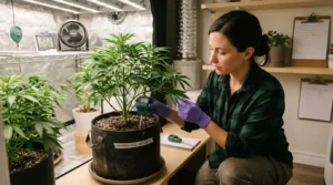 Person checking cannabis