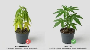 Cannabis plants overwatering comparison