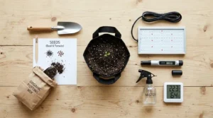 Indoor growing essentials flat lay